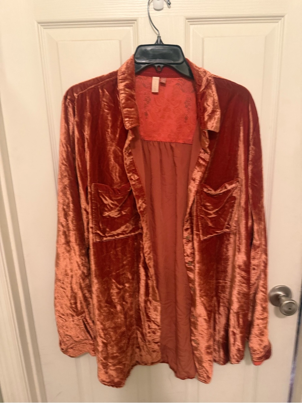 Women's Rust Velvet Button-Down Shirt Jacket